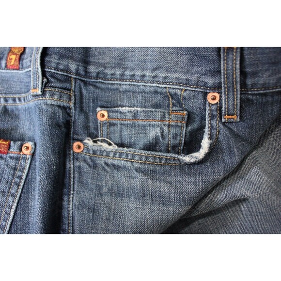 7 For All Mankind Jeans Mens Standard Straight Leg Button Fly Destressed 34X33 - Picture 13 of 14